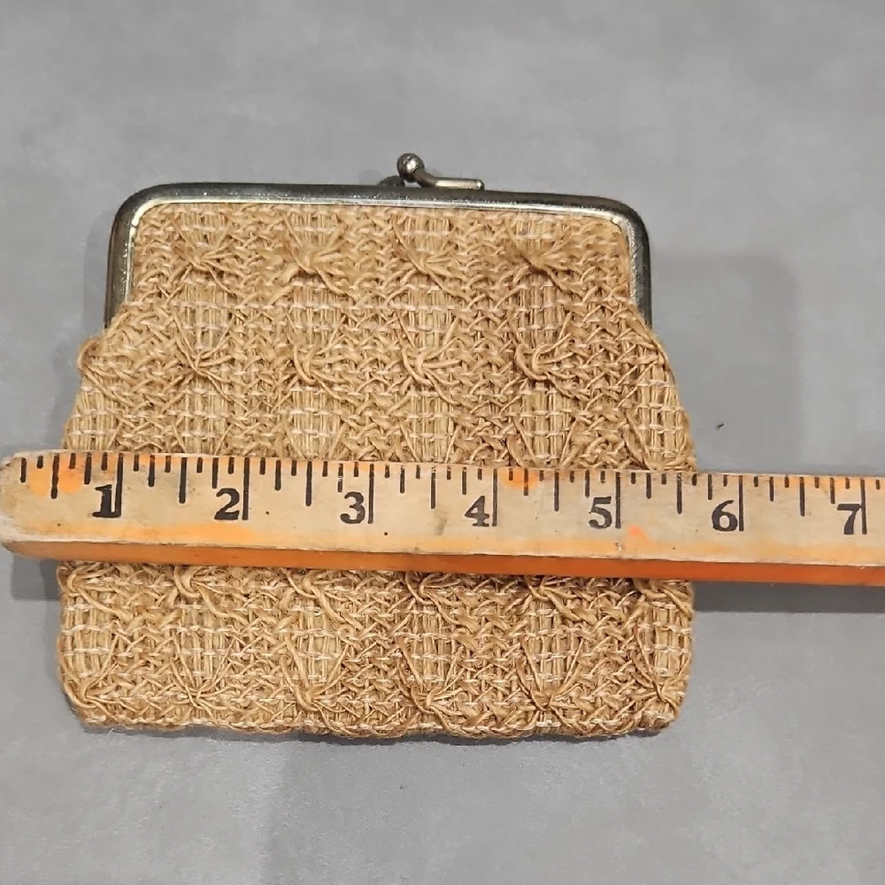 Vintage Tan Woven Clutch, Coin Purse